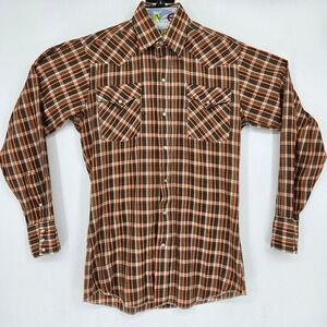 Panhandle Slim Shirt Mens 15 34 Plaid Western Vintage Casual Made in‎ USA
